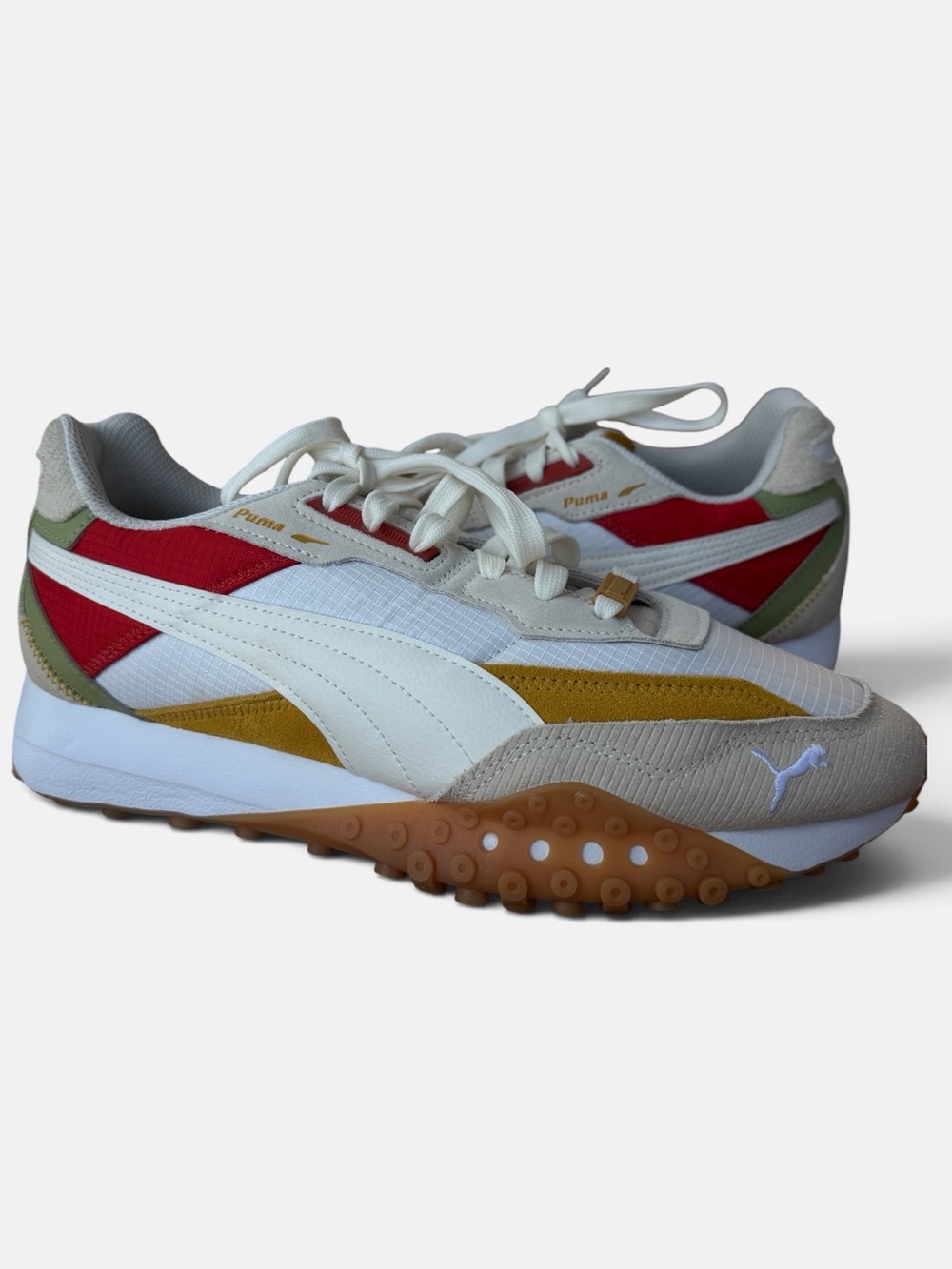 Puma Men's Blktop Rider Preppy Warm White/Archive Gold/Club Red Sneakers Sz 10US
